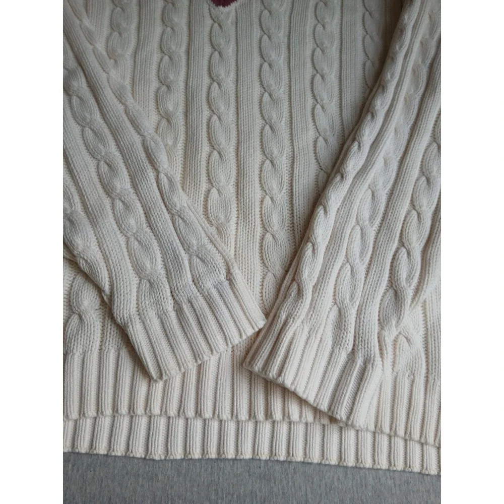 Vintage Gap Sweater Large Tennis Prep Cable Knit V Neck Preppy Wimbleton 90s - Picture 6 of 15